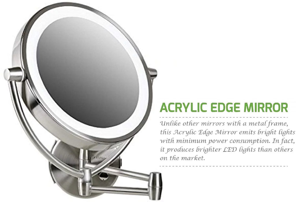 7.5" Lighted Wall Mount Double Sided Makeup Mirror 1X & 10X Magnifier B19877
