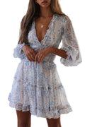 Floral Print Long Sleeve Backless Mini Dress L38772