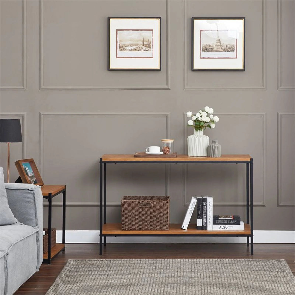 Oak Wood Console Table with Storage Shelf K235