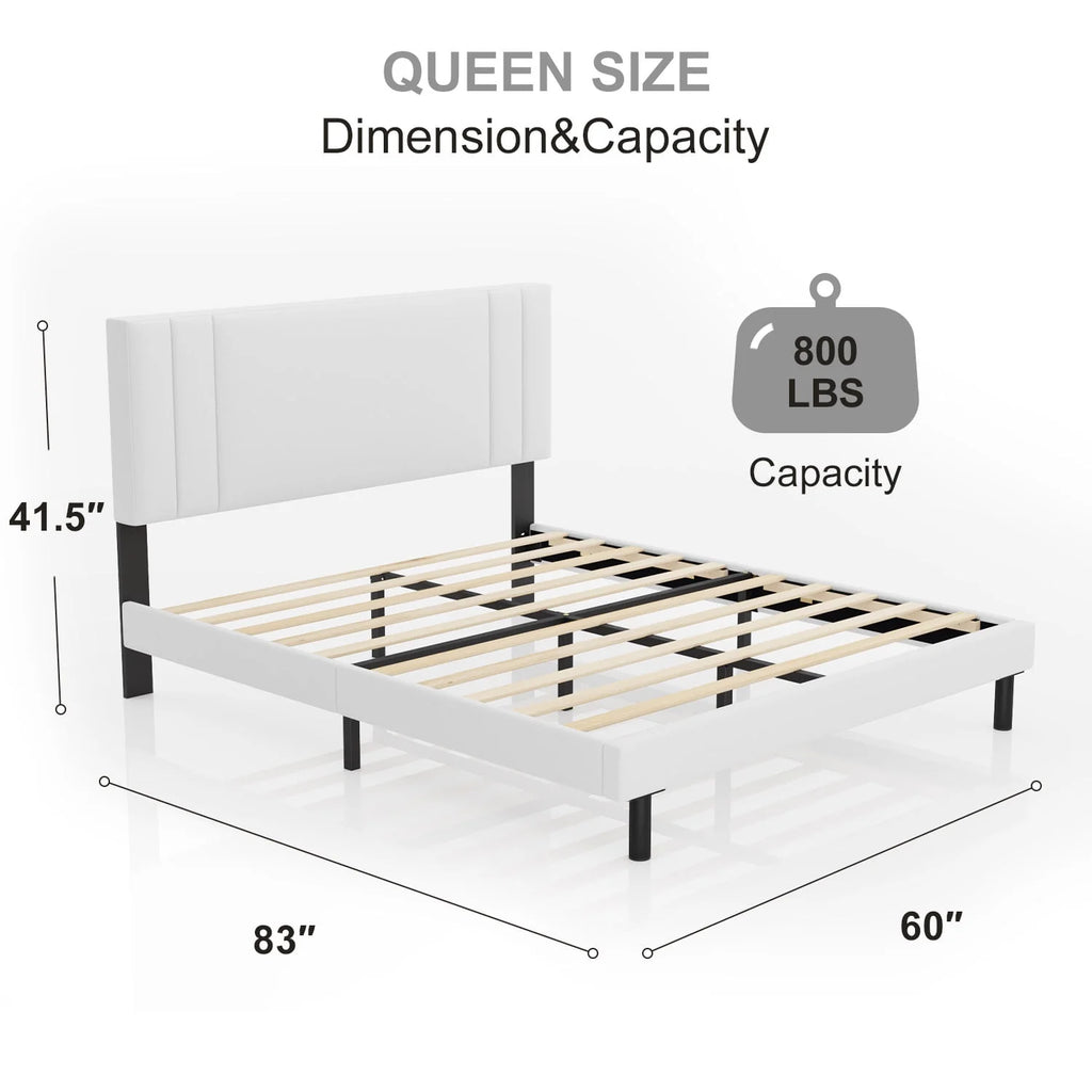 Full Size Platform Bed Frame with Fabric Upholstered Headboard R930