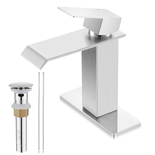 Brushed Nickel Single Handle Waterfall Bathroom Sink Faucet with Pop-up Drain K8869