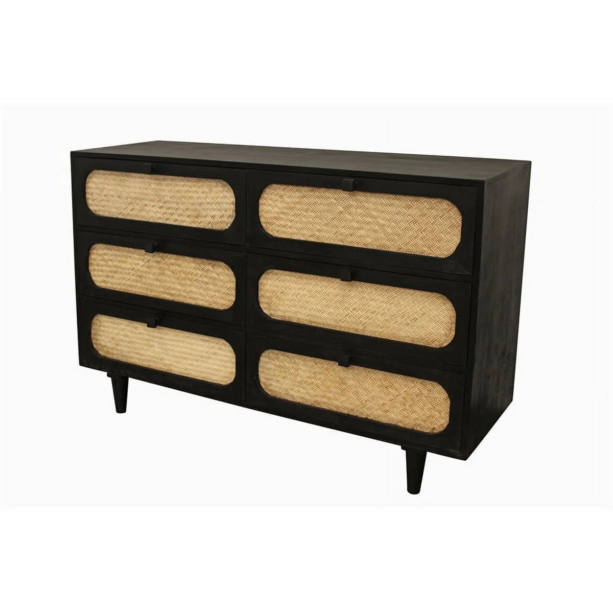 6 Woven Drawer Dresser with Solid Wood in Black Finish E9708