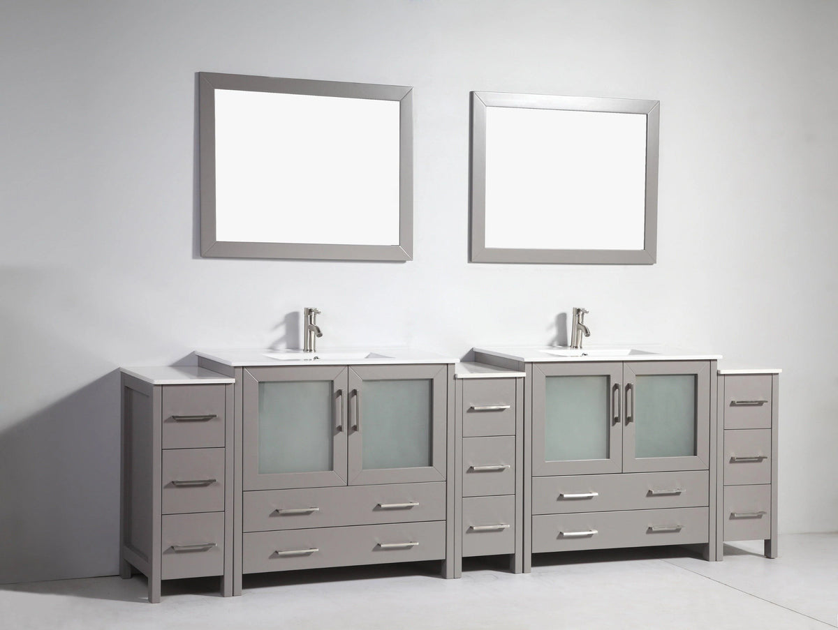 108 in. Double Sink Vanity Cabinet with Ceramic Sink & Mirror Grey D9523