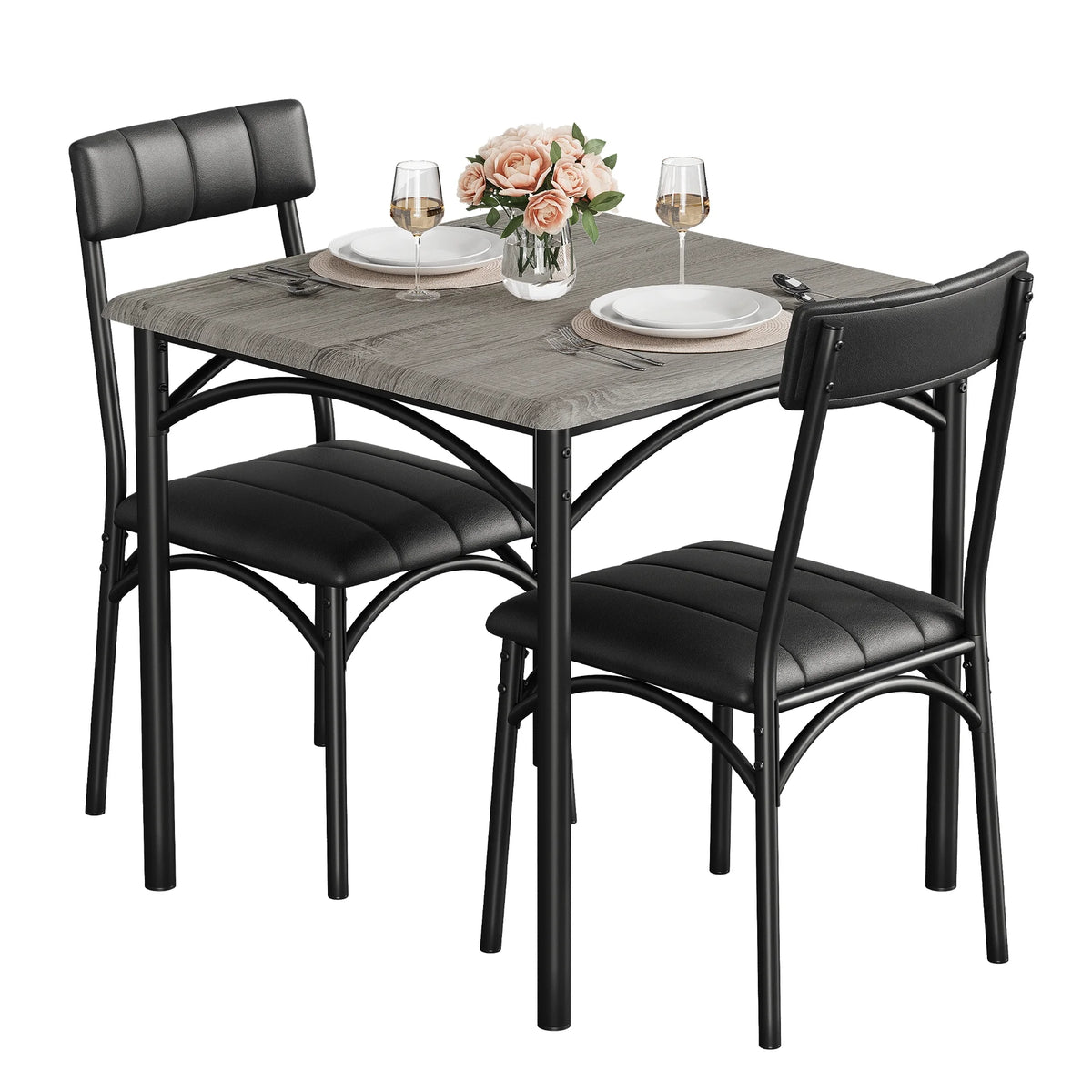 3 Piece Square Dining Table Set with 2 Upholstered Chairs M556