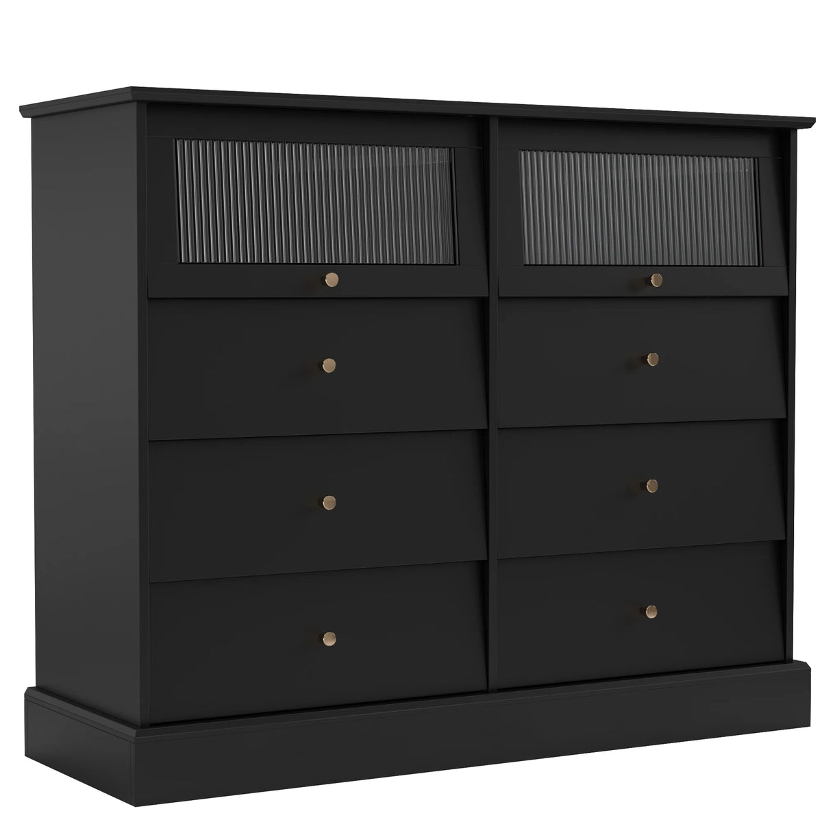 Black 8 Drawer Glass Door Wood Dresser P7564