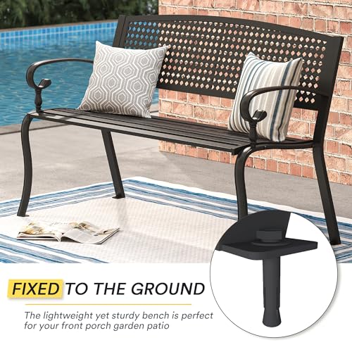 50” Long Black Metal Garden Bench with Backrest and Armrests K6118
