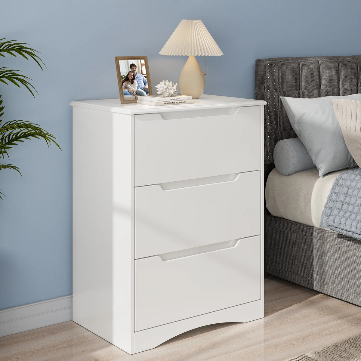White 3 Drawer Wood Dresser W302