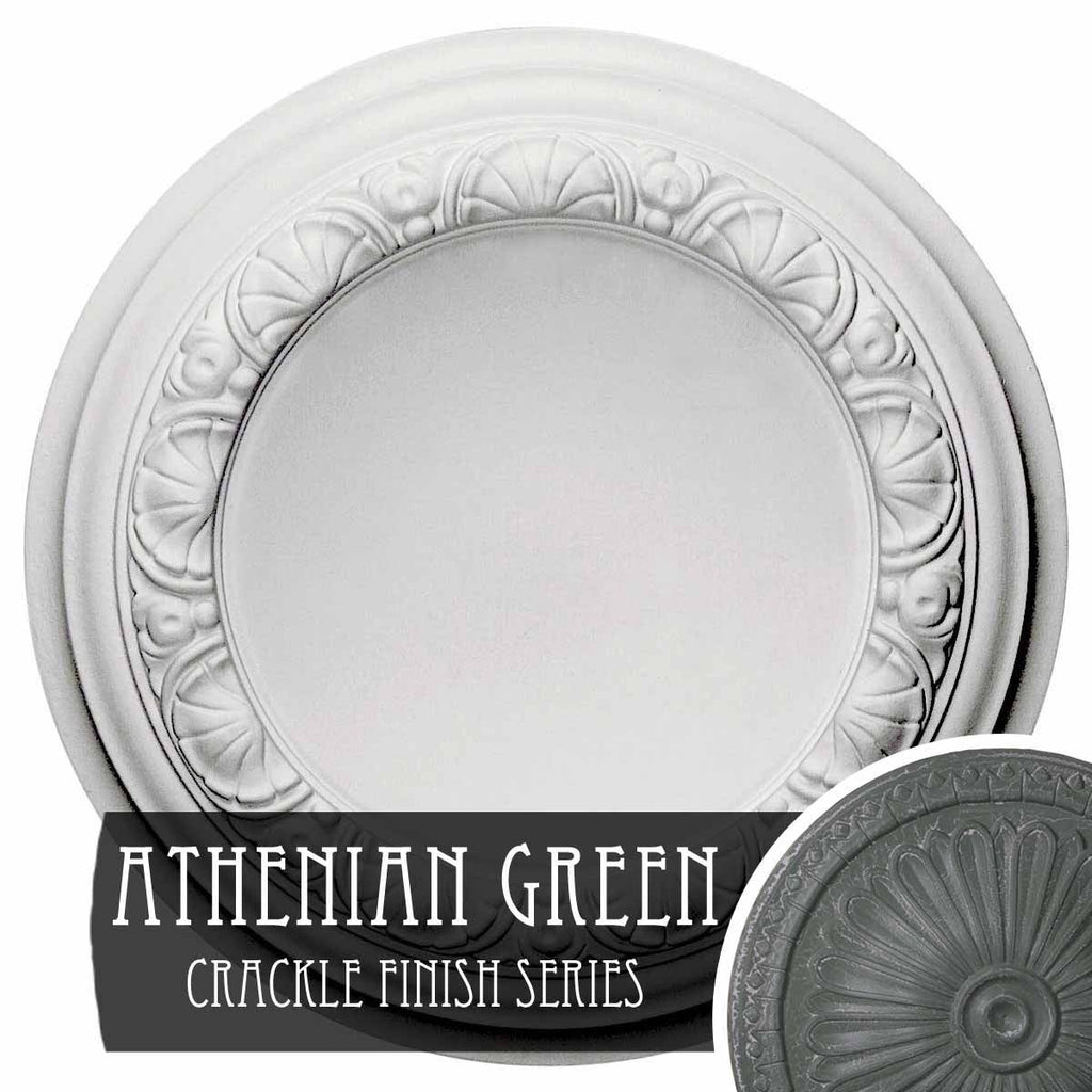 12 1/2 inch x 1 1/2 inch Hand-Painted Green Crackle Ceiling Medallion A5807