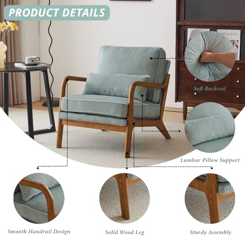 Teal Corduroy Upholstered Accent Chair with Pillow K7197