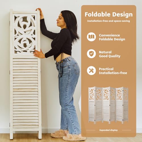 4 Panels Wood Carved Folding Room Divider G895599