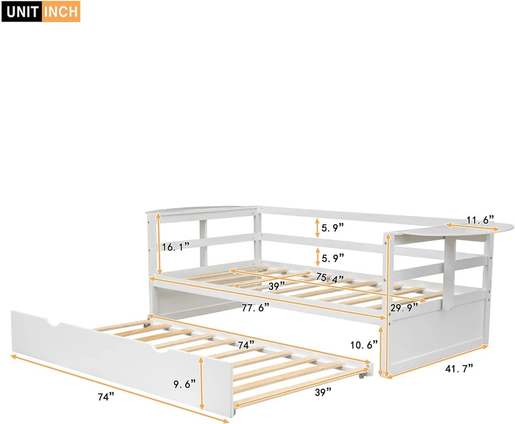 White Solid Wood Daybed with Trundle J525