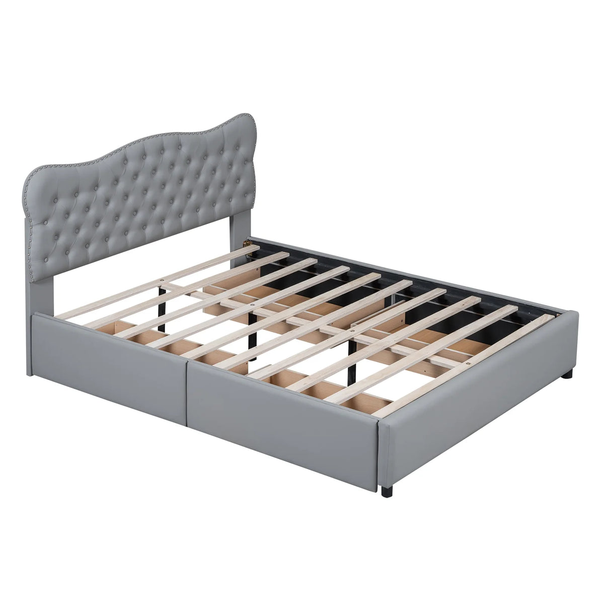 White Upholstered Queen Bed with 4 Drawers B303