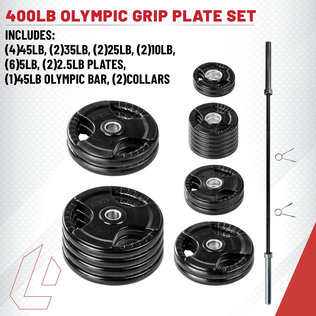 400 LB Olympic Weight Set with Barbell and Clips F90283