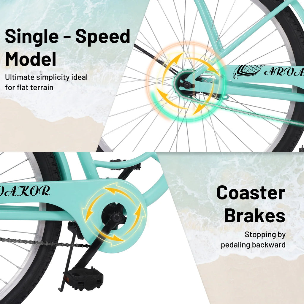 Green Carbon Steel Beach Cruiser Bike B778