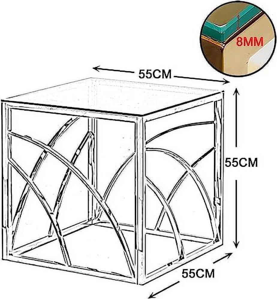 Square Glass End Table Stainless Steel Frame X344973