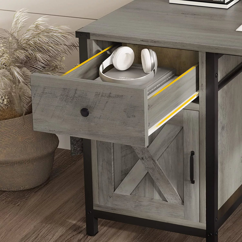 L Shaped Office Desk with Drawer and Storage Cabinet X8893