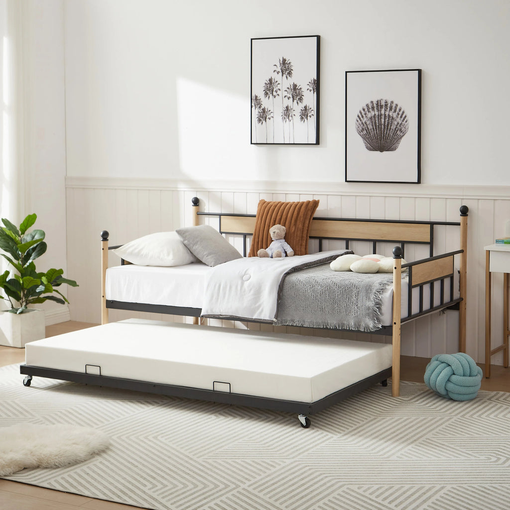 Twin Size Black Metal Daybed with Trundle J556762
