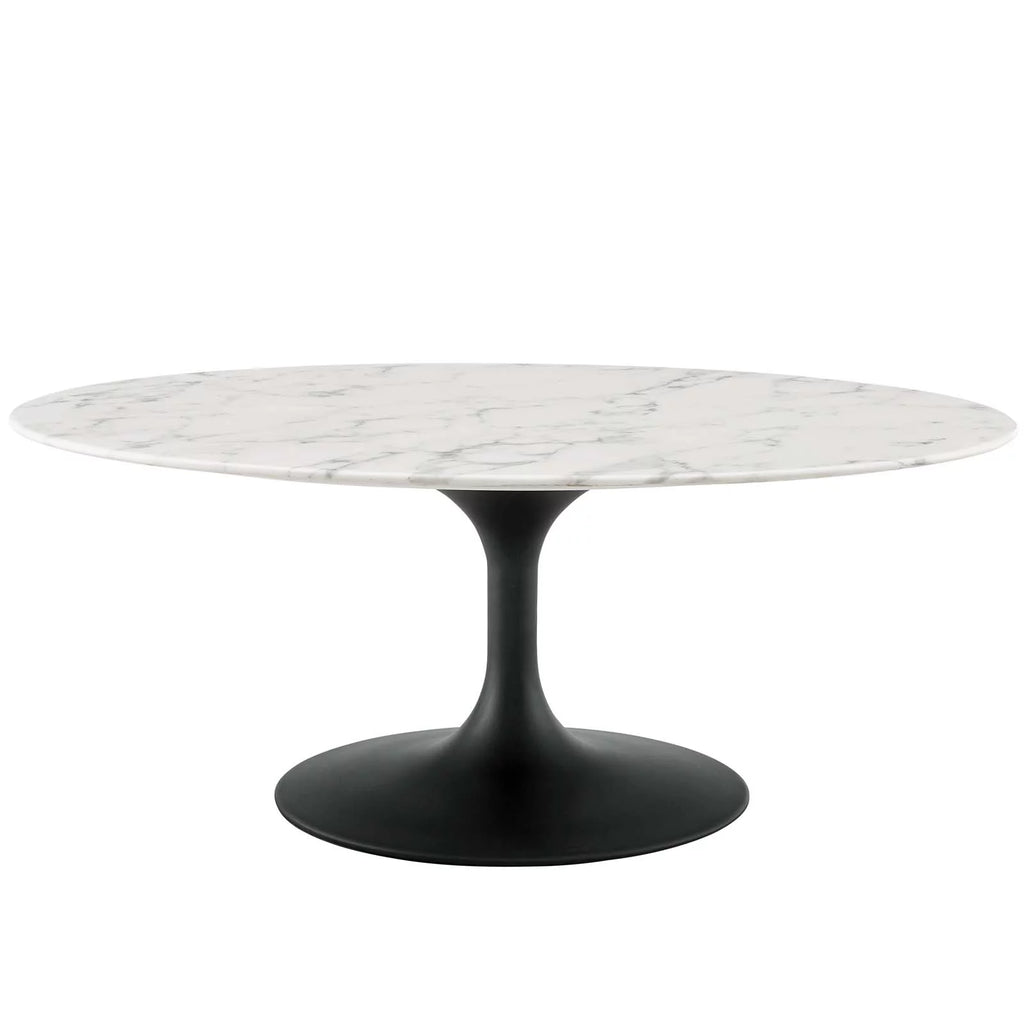 Oval Coffee Table Artificial Marble Stone Metal Black White C6432