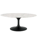 Oval Coffee Table Artificial Marble Stone Metal Black White C6432