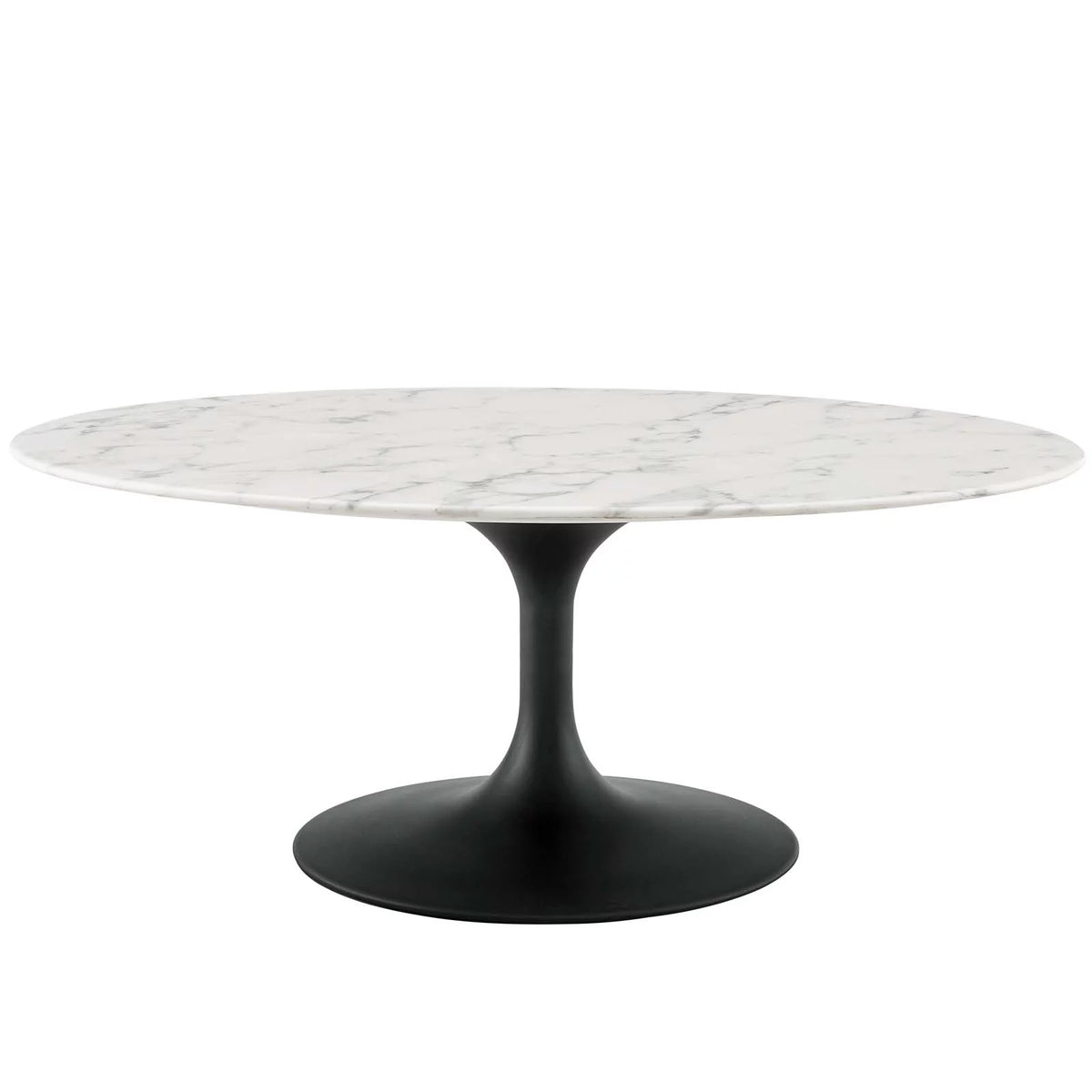 Oval Coffee Table Artificial Marble Stone Metal Black White C6432