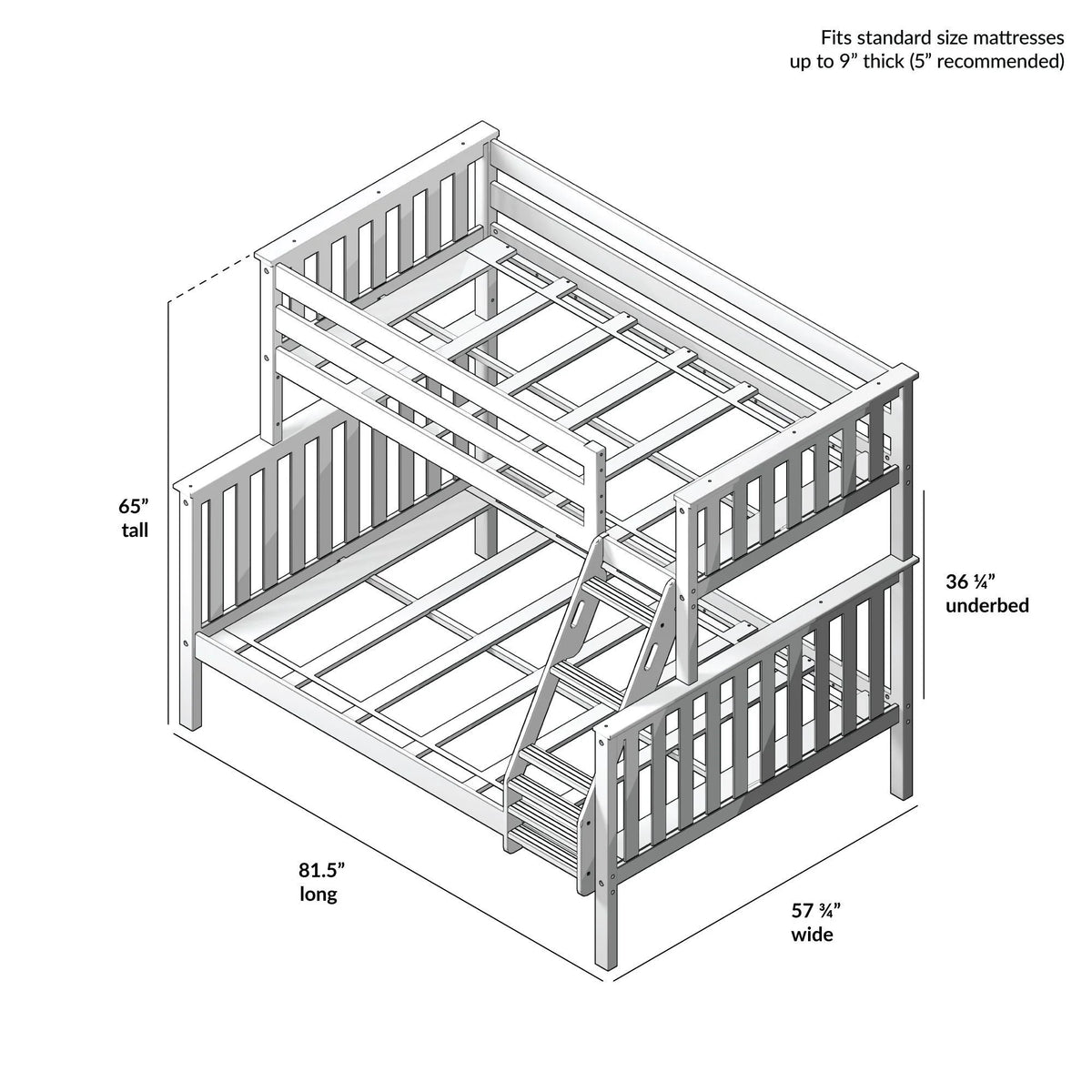 Twin over Full Solid Wood Bunk Bed Y4294