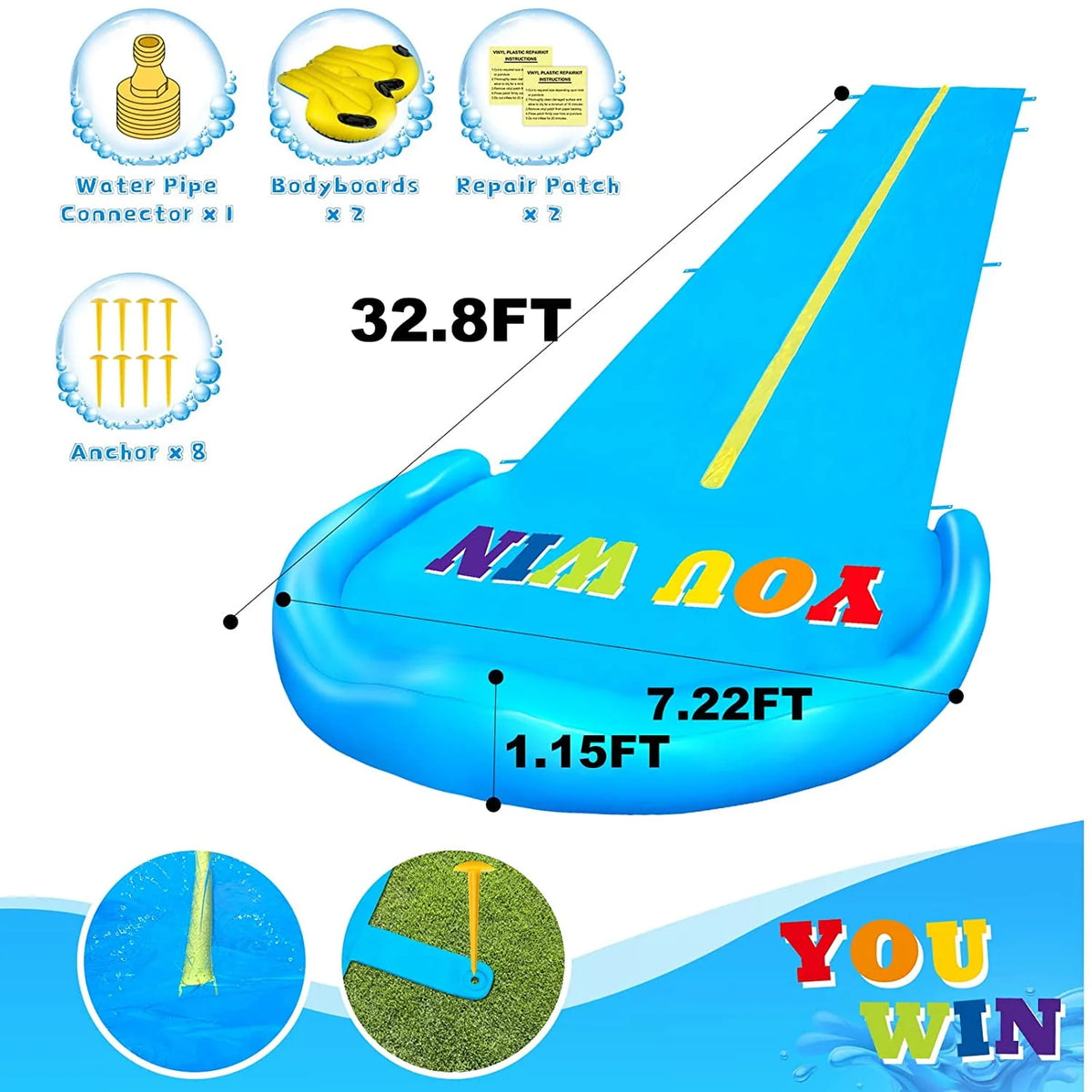 32.8FT Inflatable Water Slide with 2 Racing Lanes M232