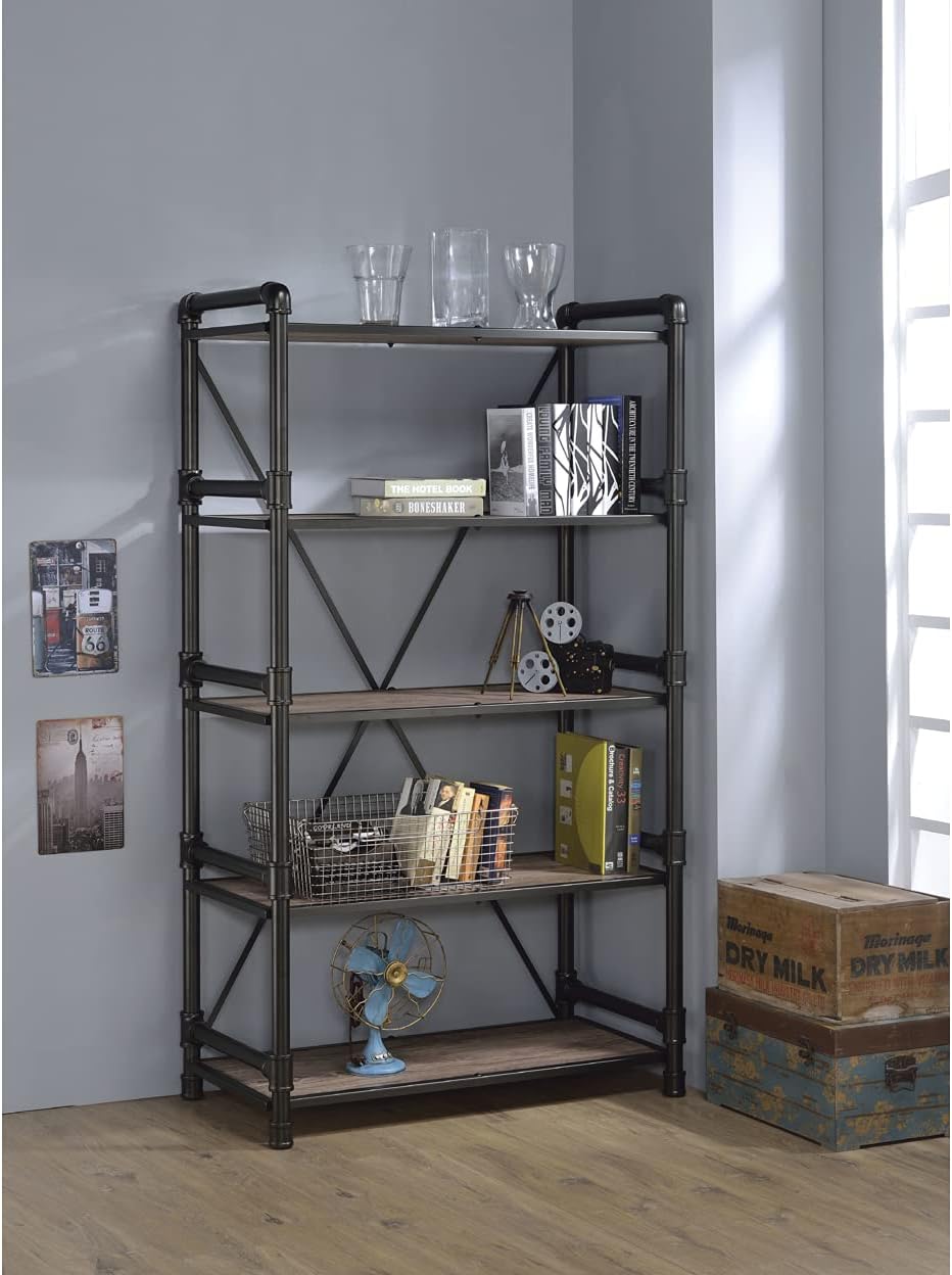 Rustic Oak & Black Bookshelf Y10849