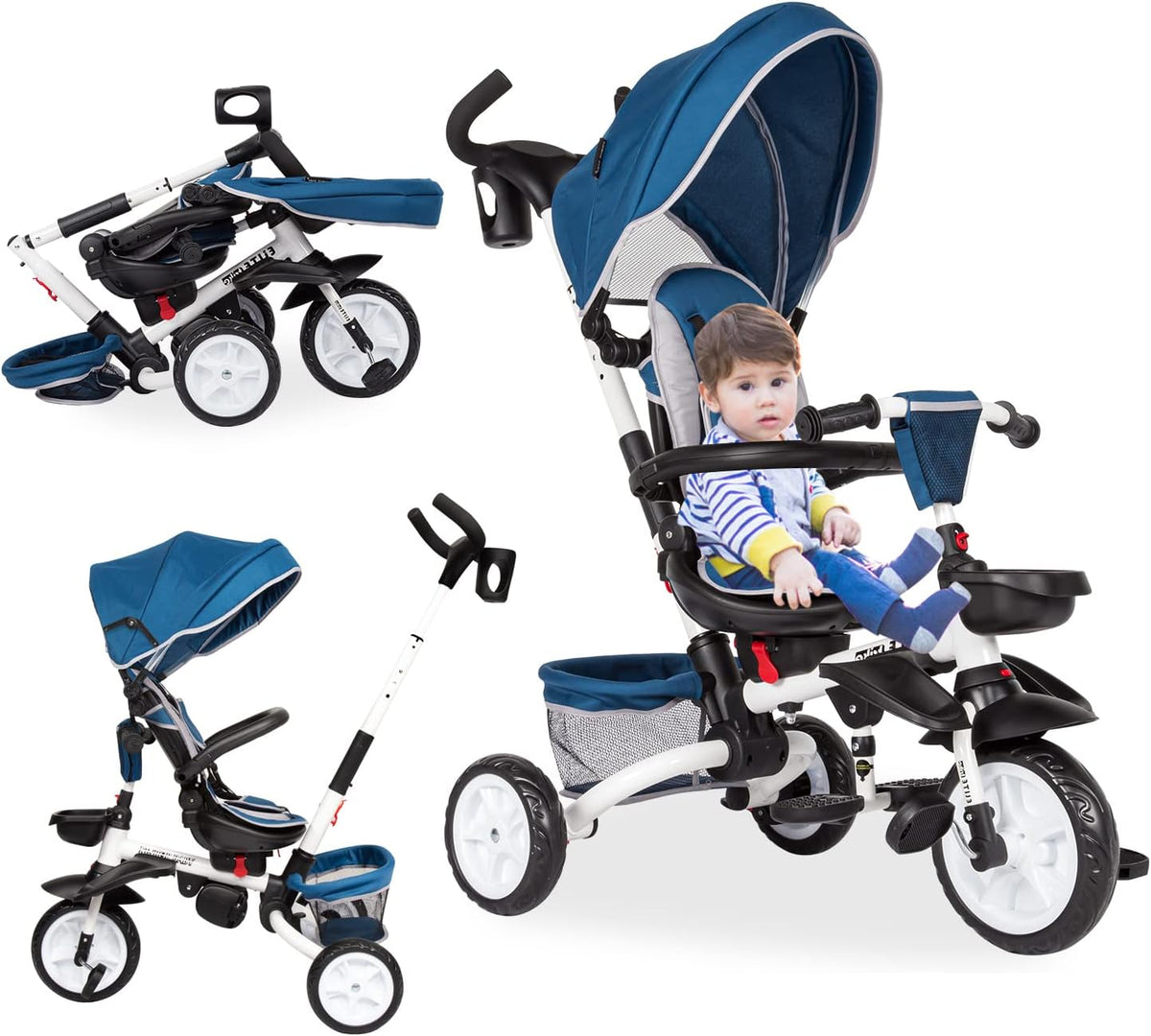 Foldable 6-in-1 Baby Tricycle with Canopy and Storage Bag U966484