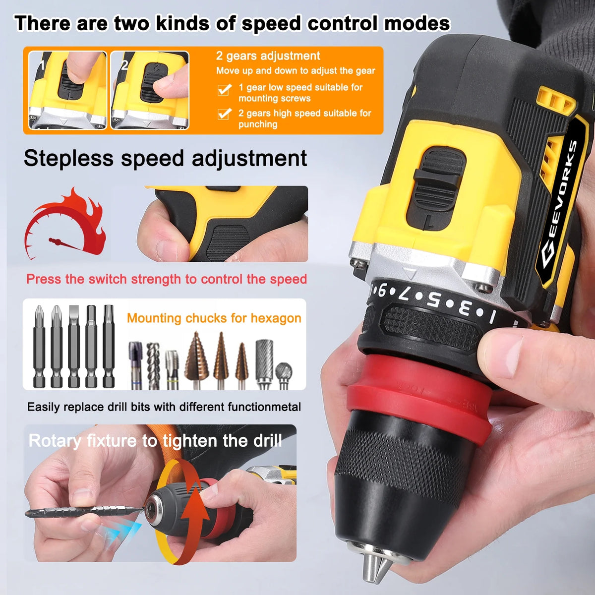 Electric Screwdriver 45Nm Torque 16.8V 2in1 Drill V8653