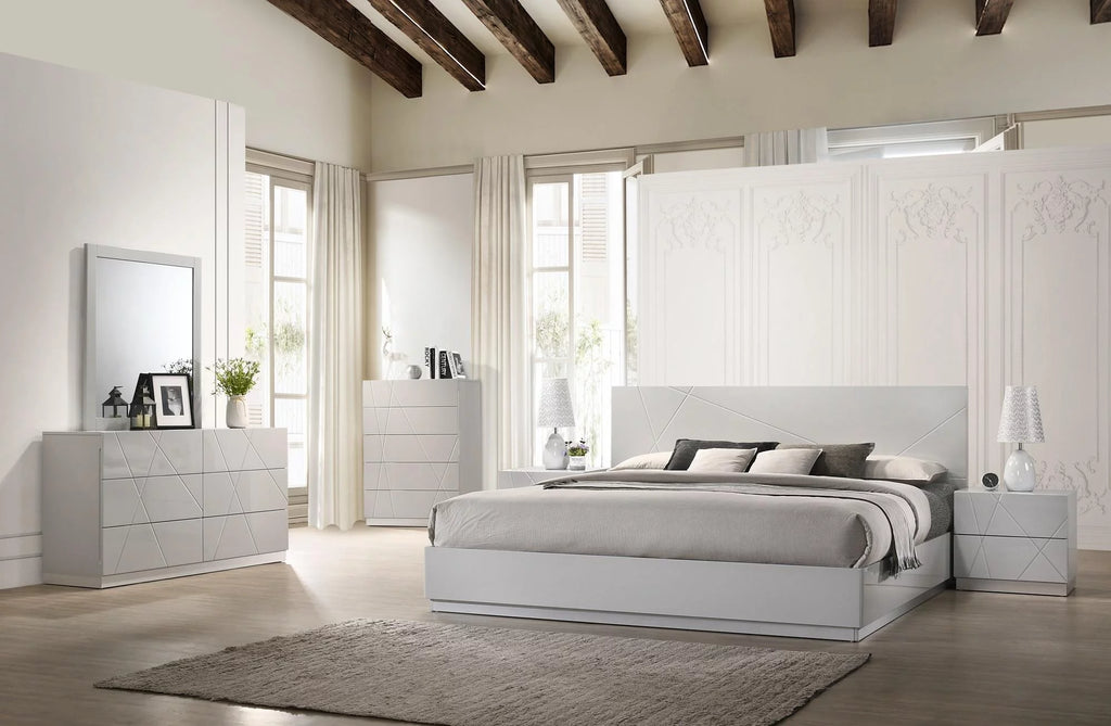 Grey Lacquer Finish King Size Bedroom Set 5Pcs J59630