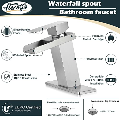 Brushed Nickel Single Handle Waterfall Bathroom Sink Faucet with Pop-up Drain K8869