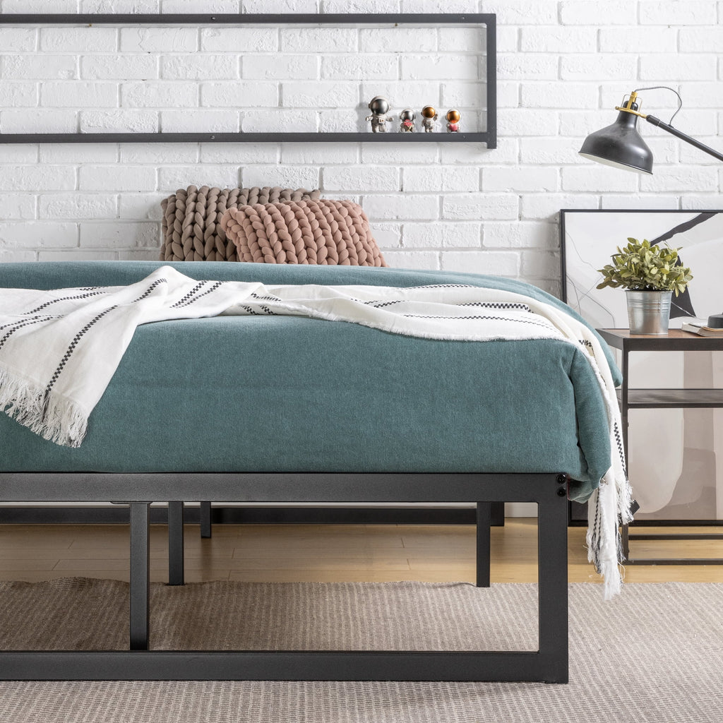 14" Metal Platform Bed Frame with Steel Slat Support, Twin Q78836