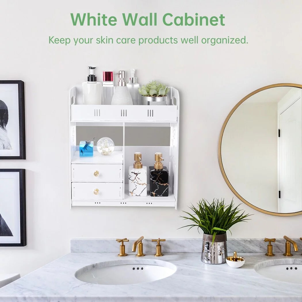 White Wall Mounted Bathroom Cabinet with 2 Drawers M473