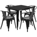 31.5'' Square Black Metal Table Set with 4 Arm Chairs X978041