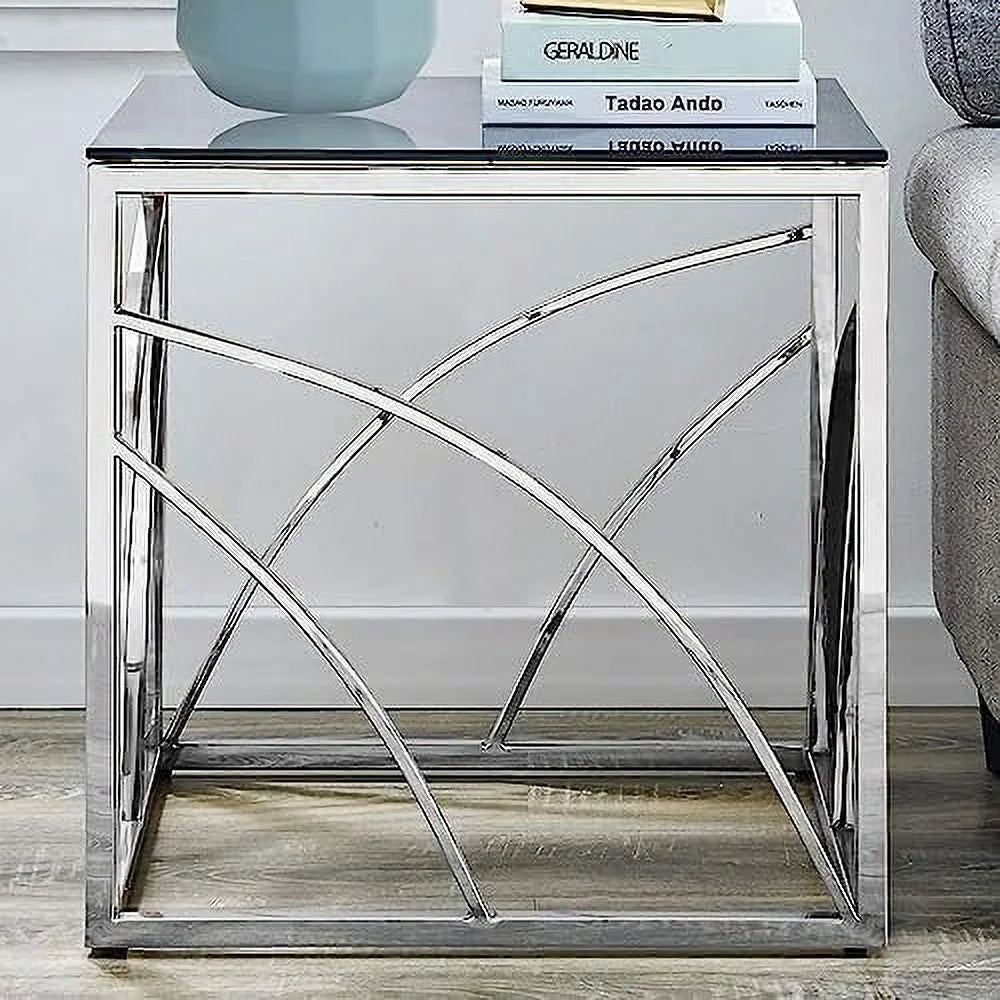 Square Glass End Table Stainless Steel Frame X344973
