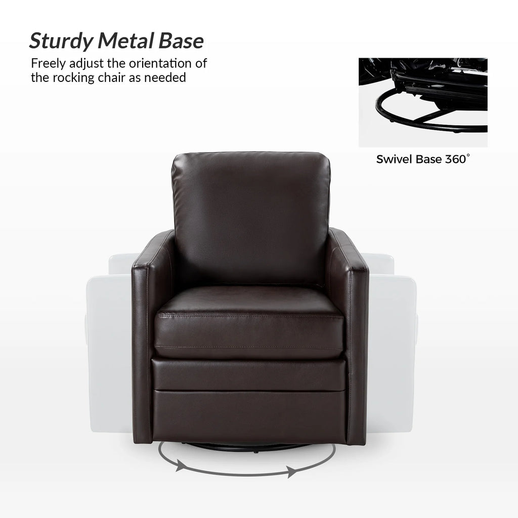 Brown Faux Leather Swivel Barrel Accent Chair with Metal Base R78135