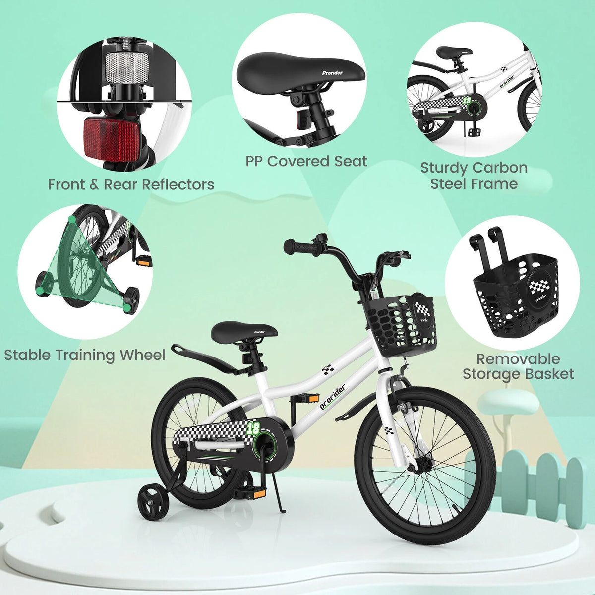 18 Inch Kids Bike with Training Wheels and Basket V914079