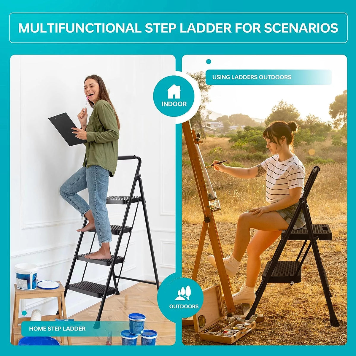 5 Step Lightweight Folding Steel Ladder 330lb Capacity Y50314