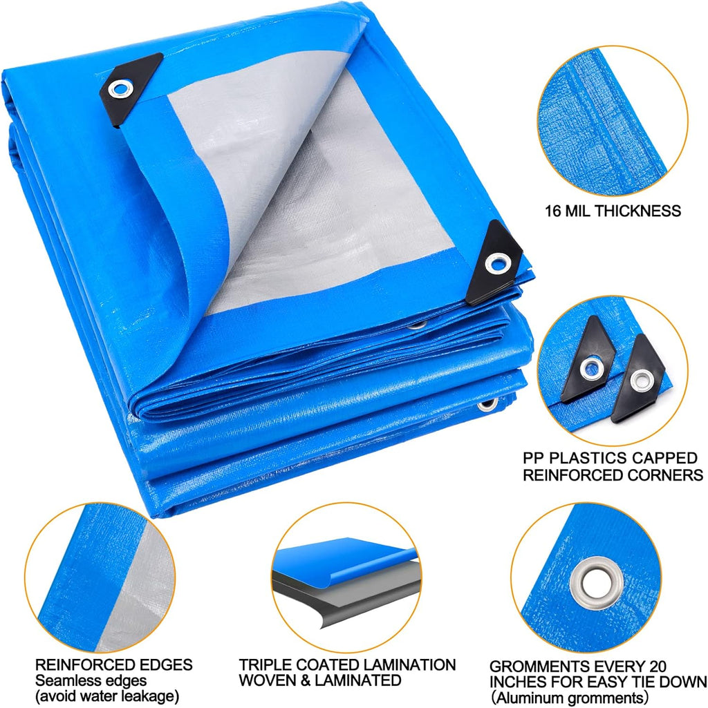 Blue 20x30 Heavy Duty Waterproof Poly Tarp with Metal Grommets I67862