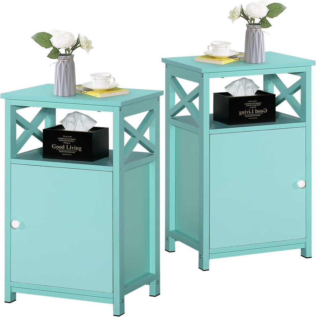 White Set of 2 Night Stand Side Table with Storage Cabinet M79132