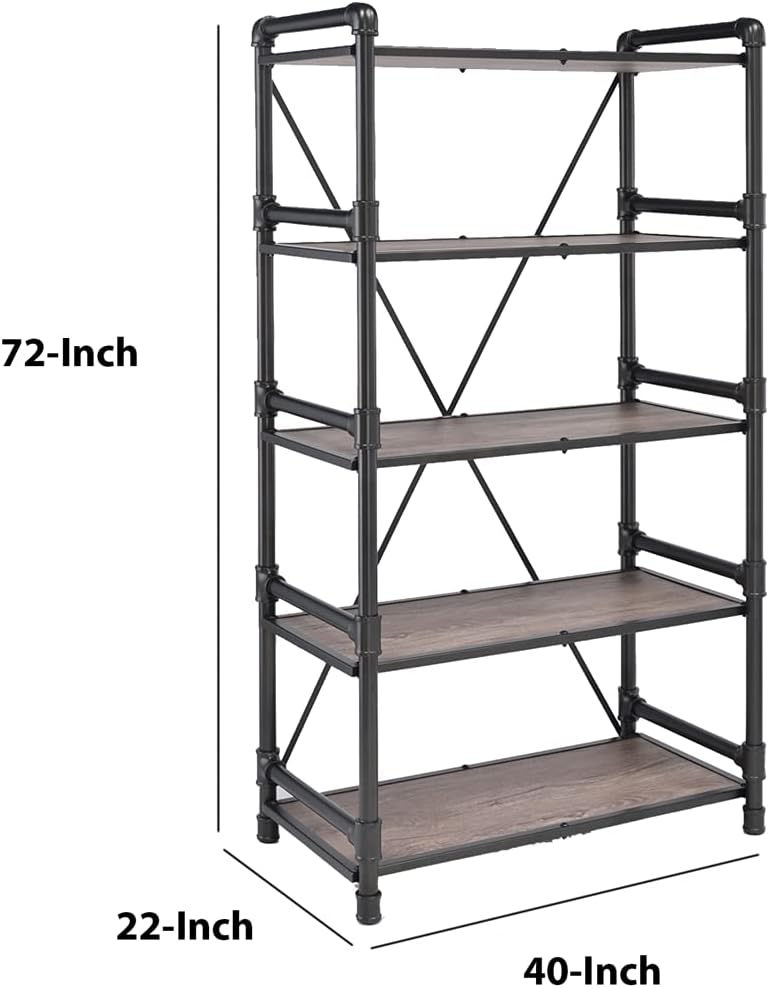 Rustic Oak & Black Bookshelf Y10849