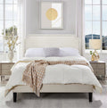 Full Size Linen Fabric Upholstered Platform Bed with Adjustable Headboard M415
