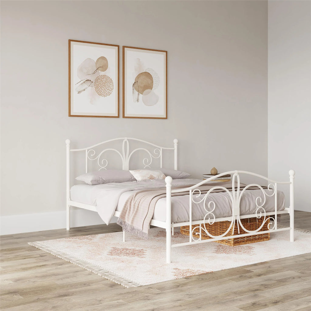 White Queen Metal Platform Bed Frame with Headboard O70500