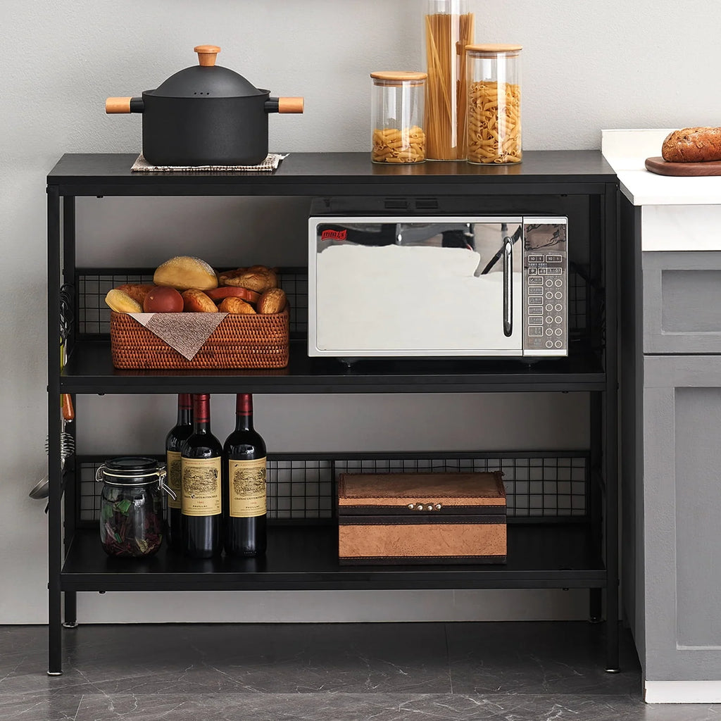Rolling Kitchen Storage Cart with 3-Tier Shelves and 10 Hooks M379467