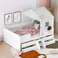 White Full Size Wood House Bed with 4 Drawers X615