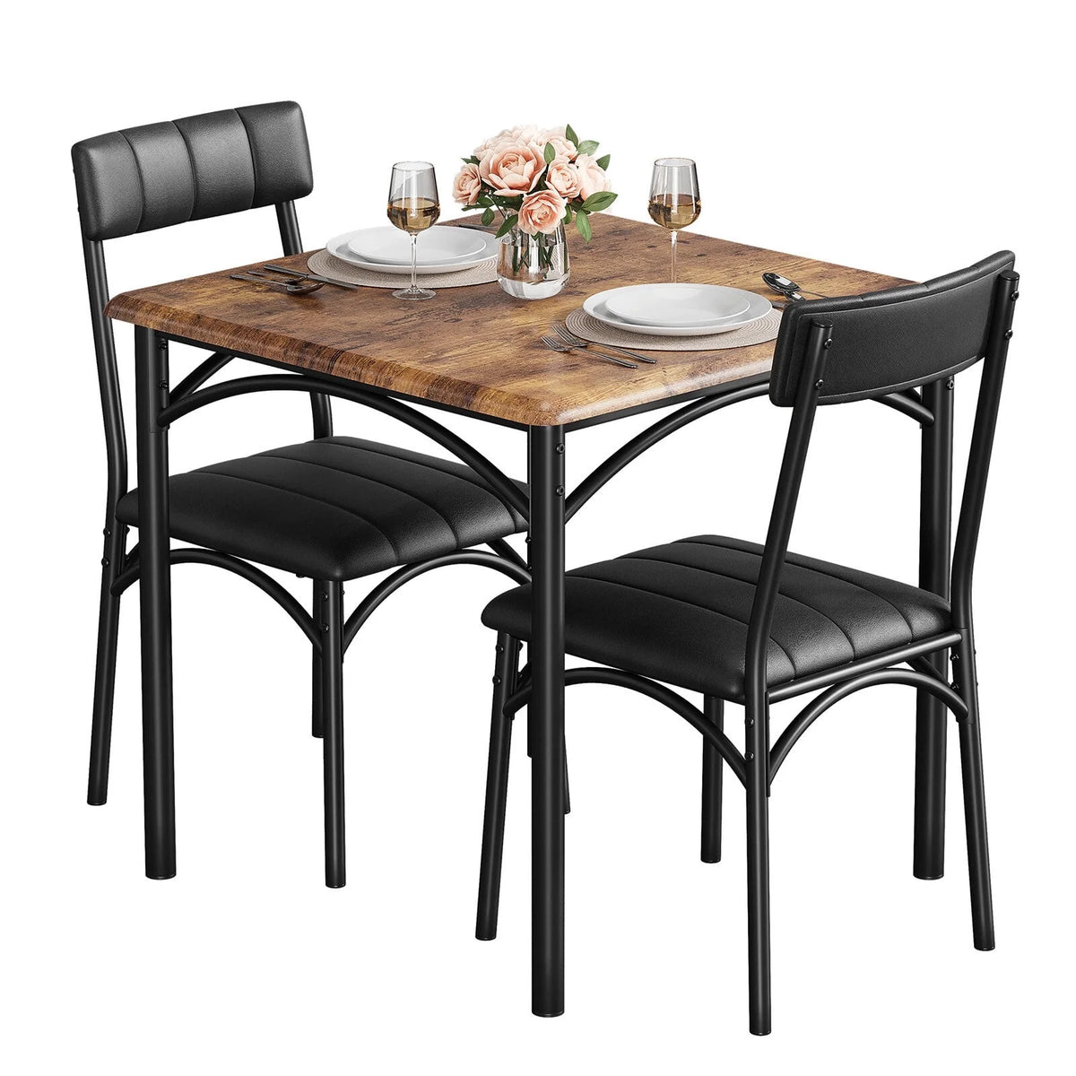 3 Piece Square Dining Table Set with 2 Upholstered Chairs M556