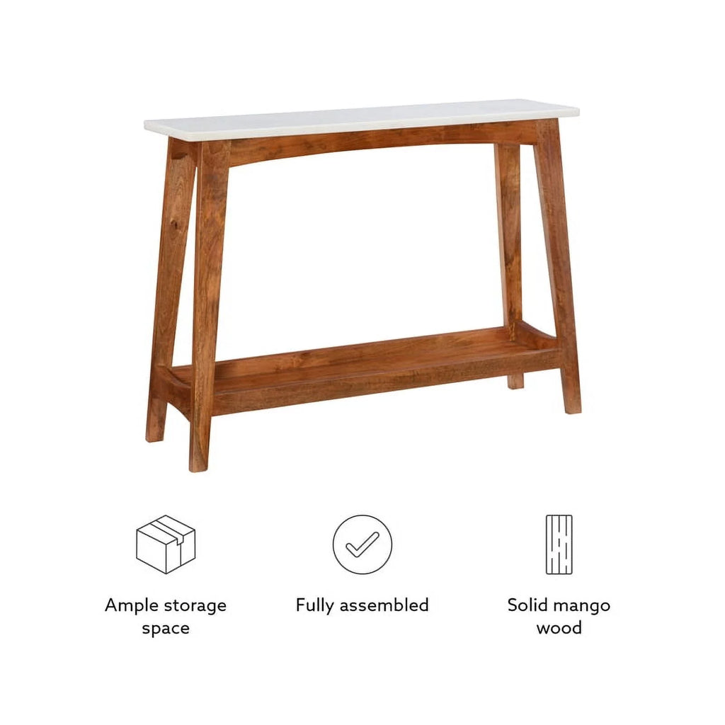 Brown Mango Wood and Marble Console Table E195