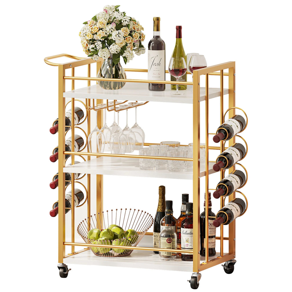 Wine Bar Cart with Wine Rack and Glass Holders B3498