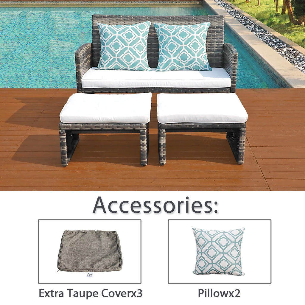 Wicker Rattan Loveseat Chairs with Ottomans P133