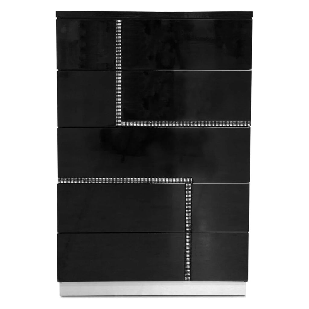 Black High Gloss 5-Drawer Poplar Wood Bedroom Chest Z95785